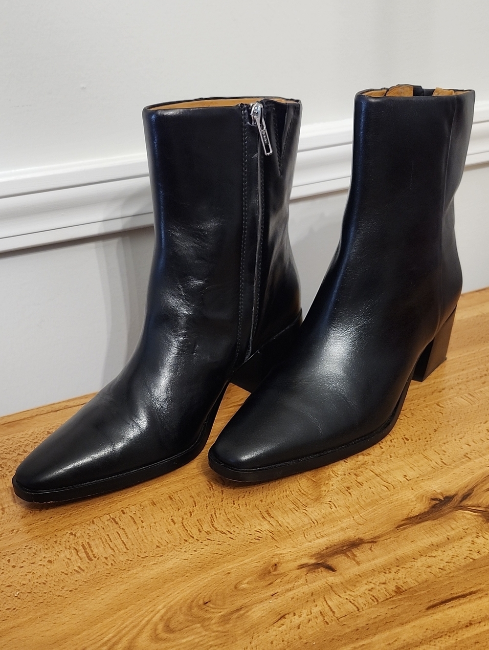 Madewell The Ardin Ankle Boot Black Leather Block Heeled Zipper Size 8.5